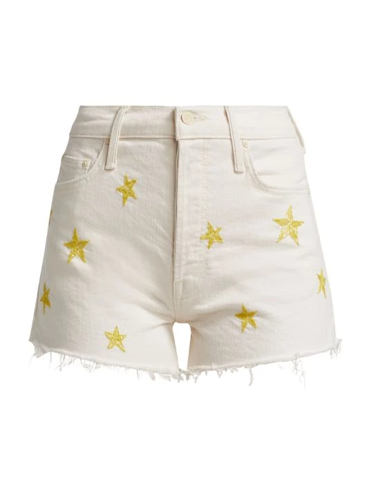 Mother The Tomcat Kick Fray Embroidered Stretch Cut-Off Jean Shorts 3 Mother The Tomcat Kick Fray Embroidered Stretch Cut-Off Jean Shorts