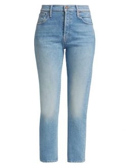 Mother The Scrapper Ankle Mid-Rise Stretch Crop Straight-Leg Jeans