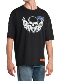 Heron Preston Flaming Skull Crewneck T-Shirt For Men -Cheap Mother And Heron Store unnamed file 1274