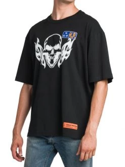Heron Preston Flaming Skull Crewneck T-Shirt For Men -Cheap Mother And Heron Store unnamed file 1275