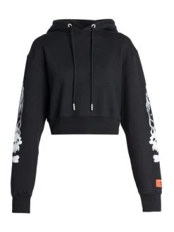 Heron Preston Cropped Flaming Skull Hoodie