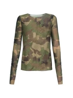 Heron Preston Sheer Mesh Camouflage Top