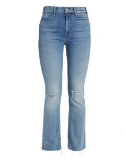 Mother The Hustler High-Rise Ankle Flare Stretch Fray Jeans