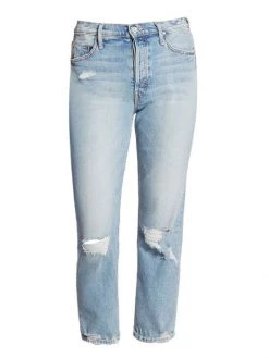 Mother The Tomcat High-Rise Distressed Stretch Straight-Leg Jeans