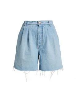 Mother Double-Pleated Denim Shorts