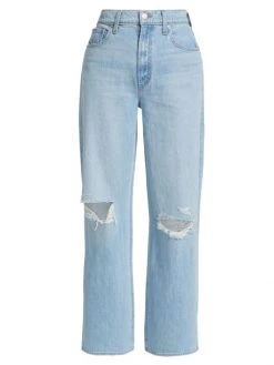 Mother Fun Dip Puddle Slice High-Rise Distressed Wide Jeans