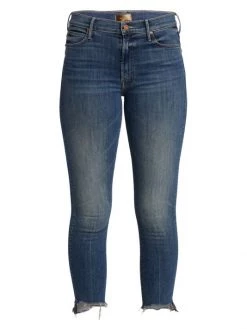 Mother The Stunner Frayed Step-Hem Stretch Skinny Ankle Jeans