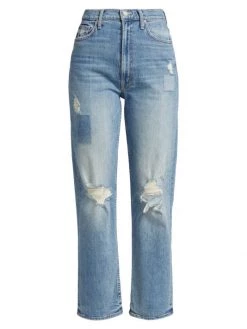 Mother Study Hover High-Waist Distressed Jeans