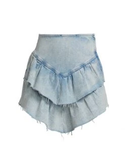 Mother The Ruffle Tiered Denim Miniskirt